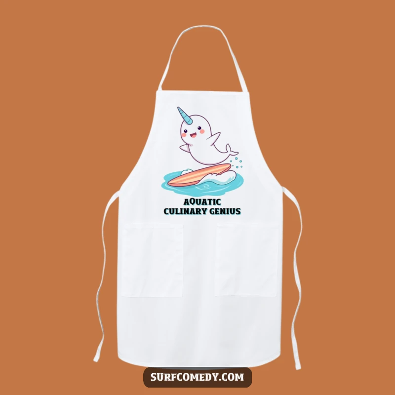 Funny Narwhal Surfing Apron - Whimsical Kitchen Gear for Ocean Lovers