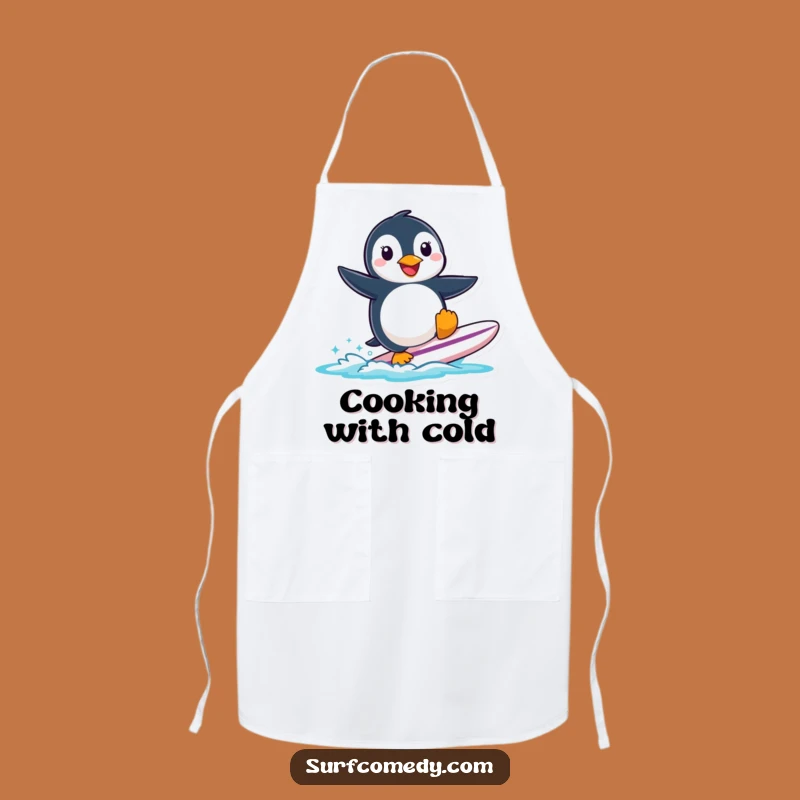 Funny Penguin Surfing Apron: Cook Up Some Cool Fun