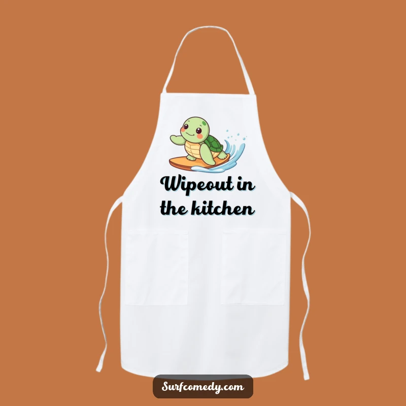 Funny Kawaii Turtle Surfing Apron, Beach Kitchen Humor Gift