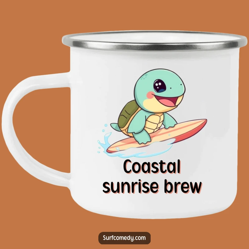 Funny Sea Turtle Surfing Camping Mug: Adventure with a Grin