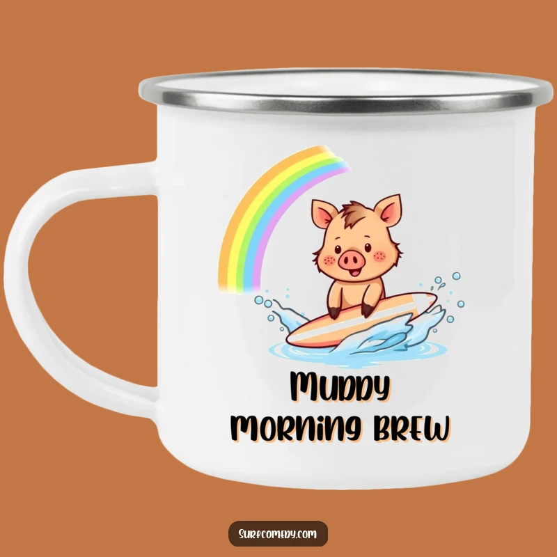 Funny Boar Surfer Camping Mug: Rainbow Splash Adventure - Outdoor Funny Gift!