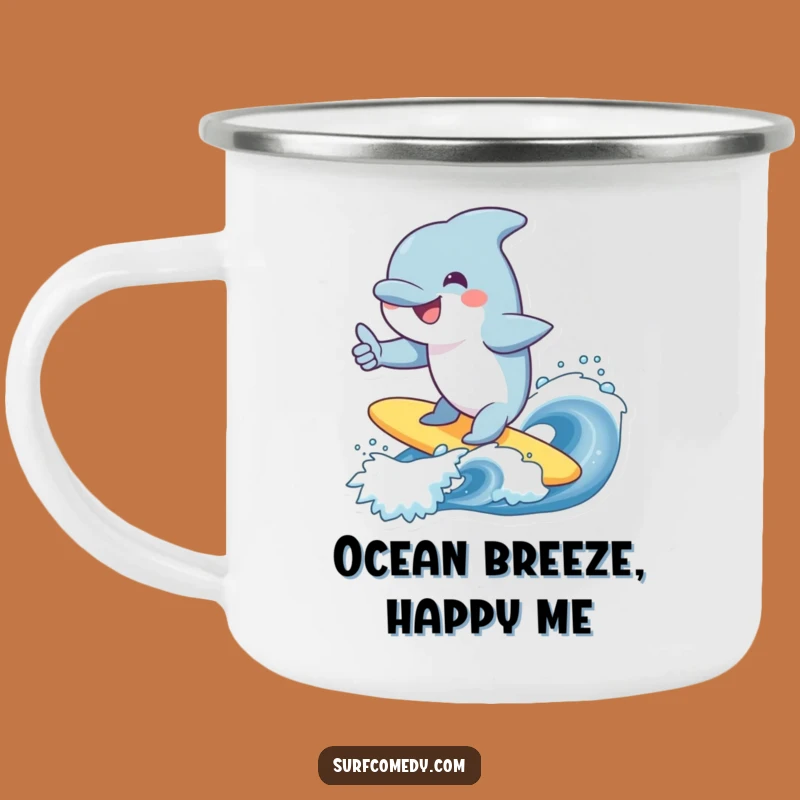 Funny Dolphin Surfing Wave Camping Mug - Cheerful Outdoor Marine Gift!