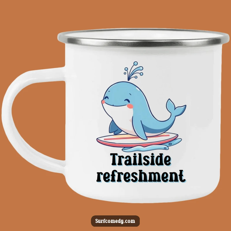 Funny Whale Surf Camping Mug: Spouting Fountain Adventure, Outdoor Ocean Gift
