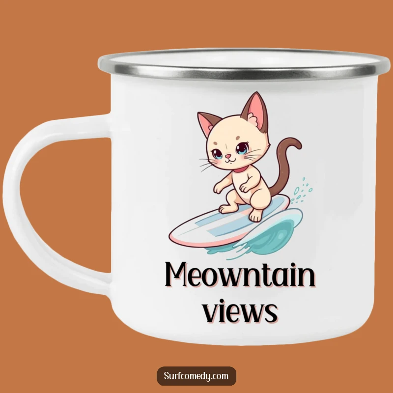 Funny Siamese Cat Surfer Camping Mug: Cool Cat on Wave - Outdoor Funny Gift!