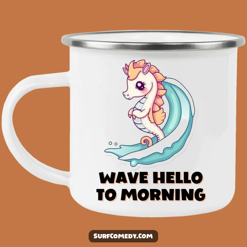 Funny Kawaii Seahorse Wave Camping Mug - Outdoor Ocean Gift