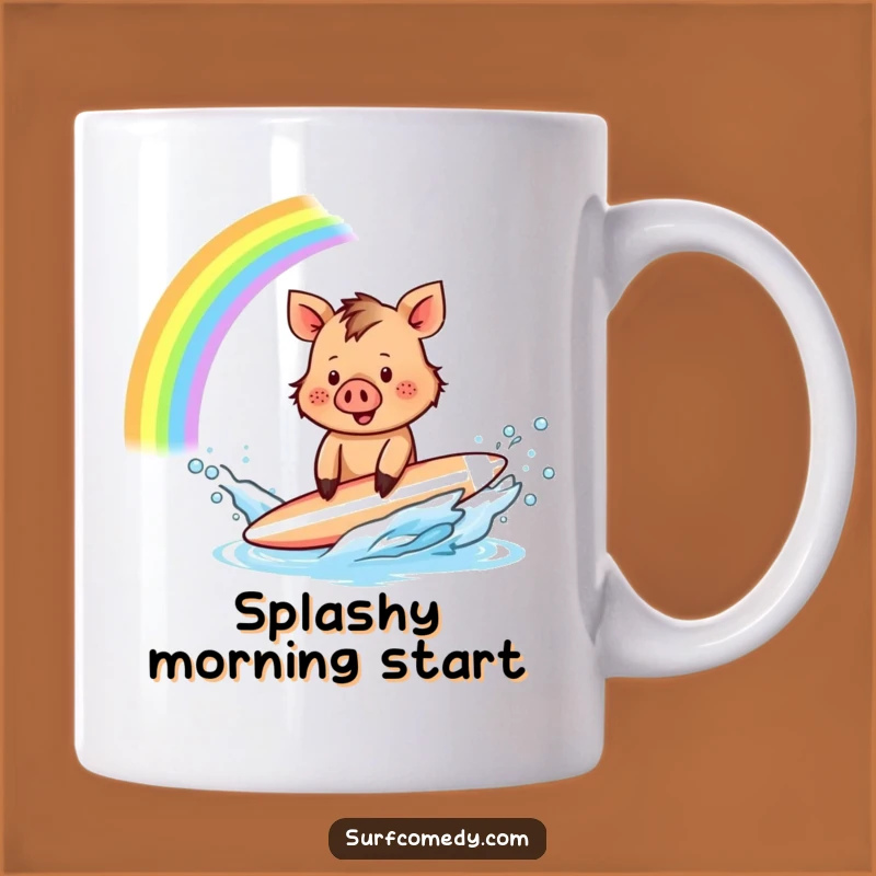 Funny Boar Surfer Mug: Rainbow Splash Delight - Perfect Funny Gift!