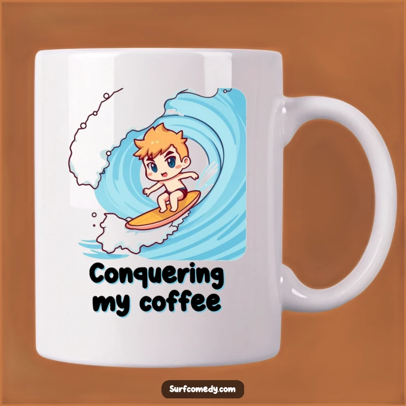 Funny Kawaii Big Wave Surfer Mug: Determined Rider Gift for Adrenaline Junkies