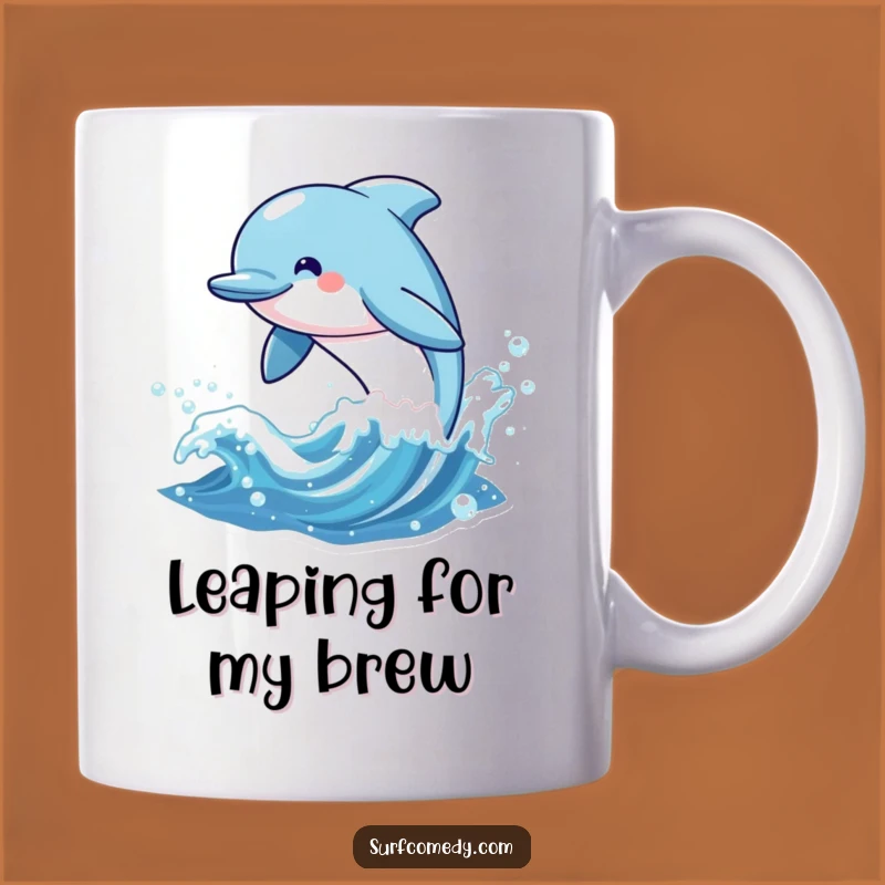 Funny Kawaii Dolphin Leaping Mug, Cheerful Ocean Character Gift
