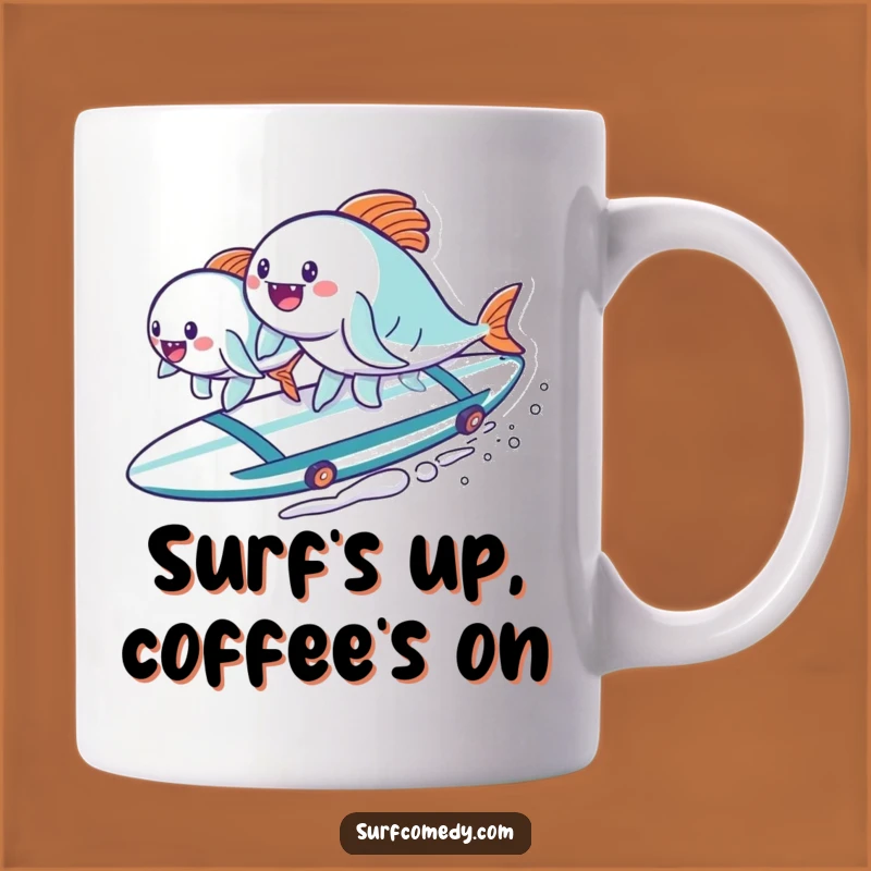Funny Kawaii Fish Surfboard Crew Mug - Hilarious Ocean Adventure Gift