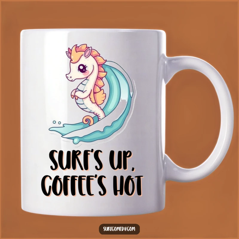 Funny Kawaii Seahorse Wave Mug - Surfing Ocean Gift