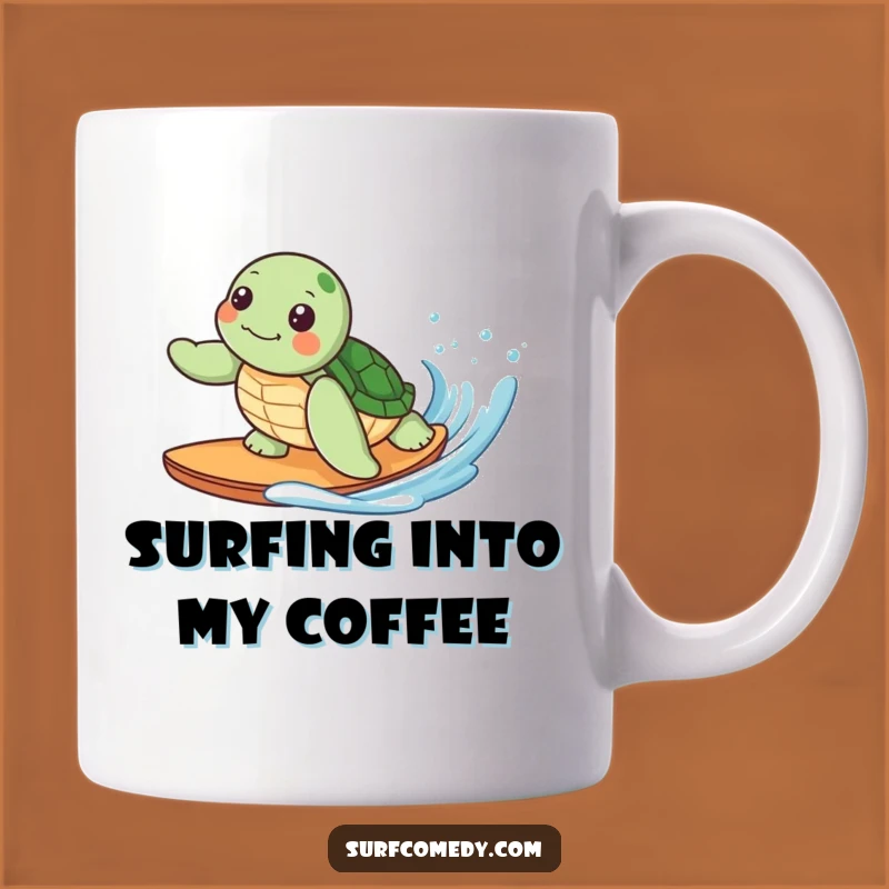 Funny Kawaii Turtle Surfing Mug, Ocean Adventure Cute Character Gift