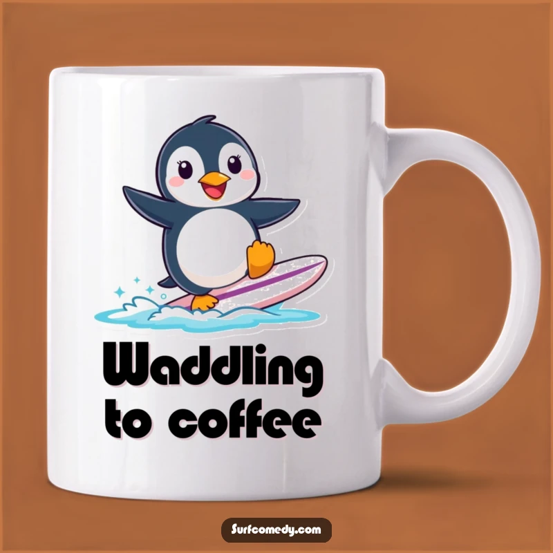 Funny Penguin Surfing Mug: Waddle into Waves of Laughter