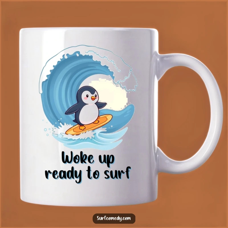 Funny Penguin Surfing Wave Mug - Cute Animal Adventure Gift!