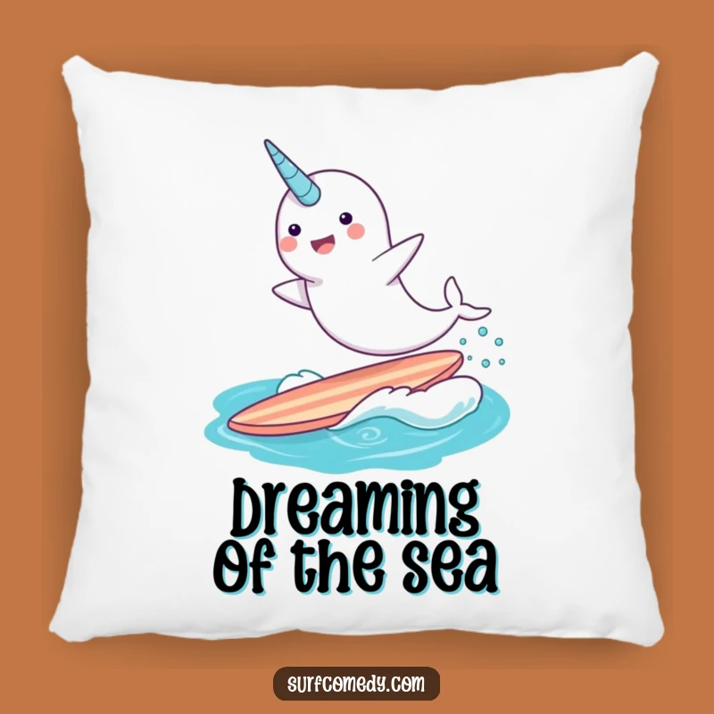 Funny Narwhal Surfing Pillow - Cozy & Whimsical Home Decor Accent Gift