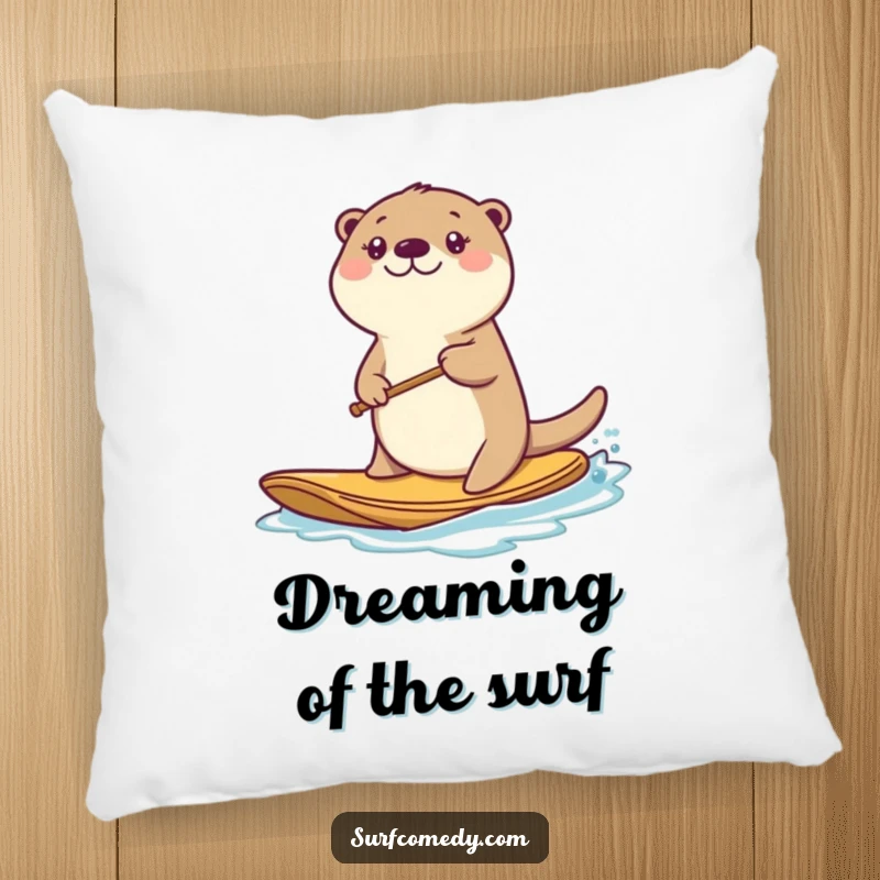 Funny kawaii sea otter character vigorously paddling on a board, perfect for adding a humorous touch to decor.