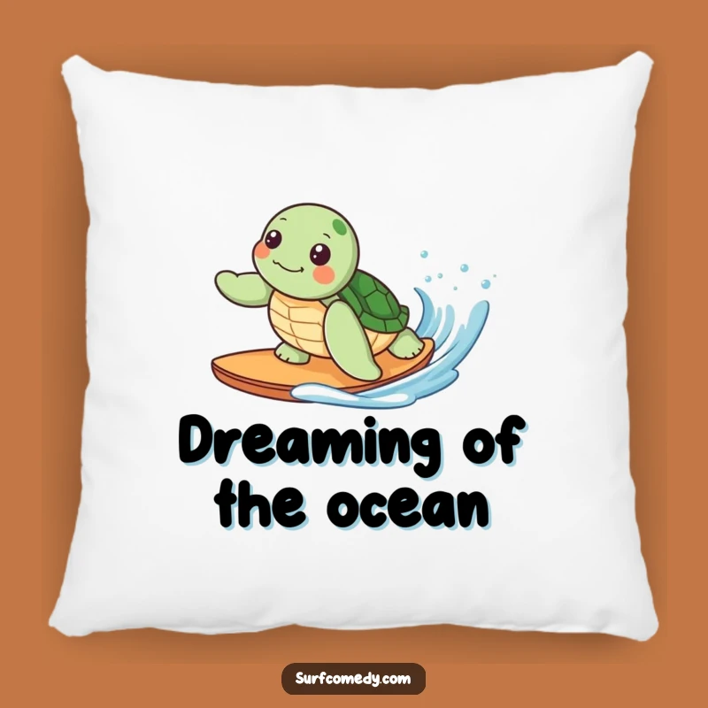 Funny Kawaii Turtle Surfing Pillow, Cozy Cute Ocean Cushion Gift