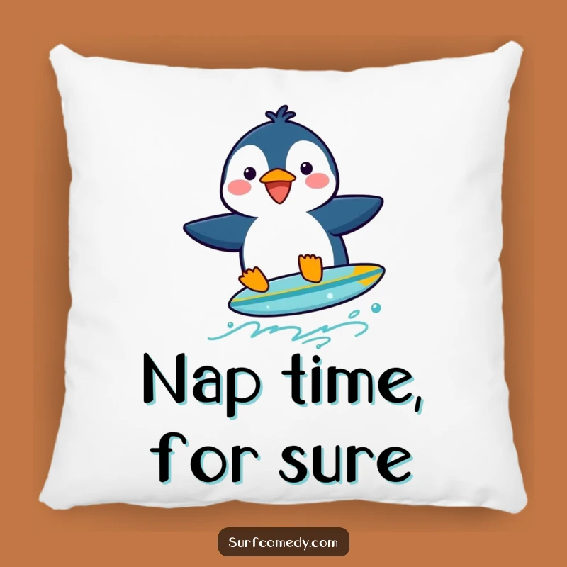 Funny Penguin Surfer Pillow: Comfy Cuddles and Hilarious Arctic Accent Gift