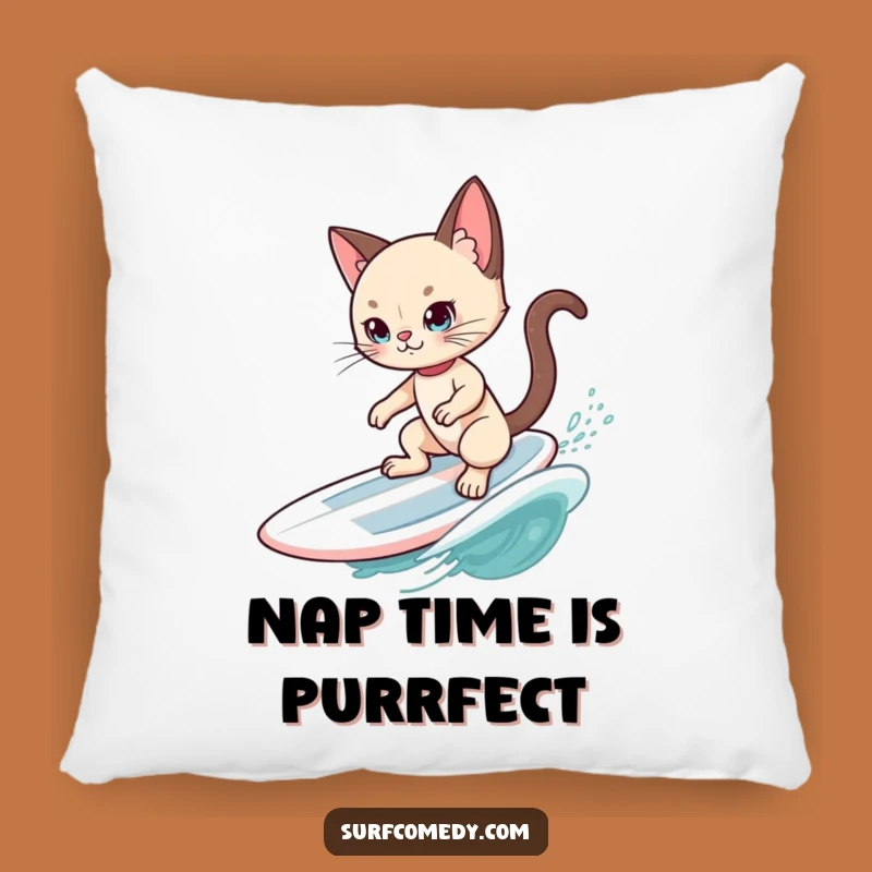 Funny Siamese Cat Surfer Pillow: Cool Cat on Swell - Comfy Funny Gift!