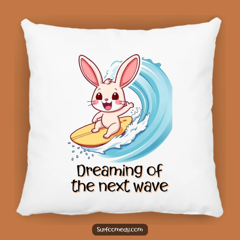 Funny Surfer Rabbit Pillow: Exhilarated Bunny on Wave - Comfy Funny Gift!