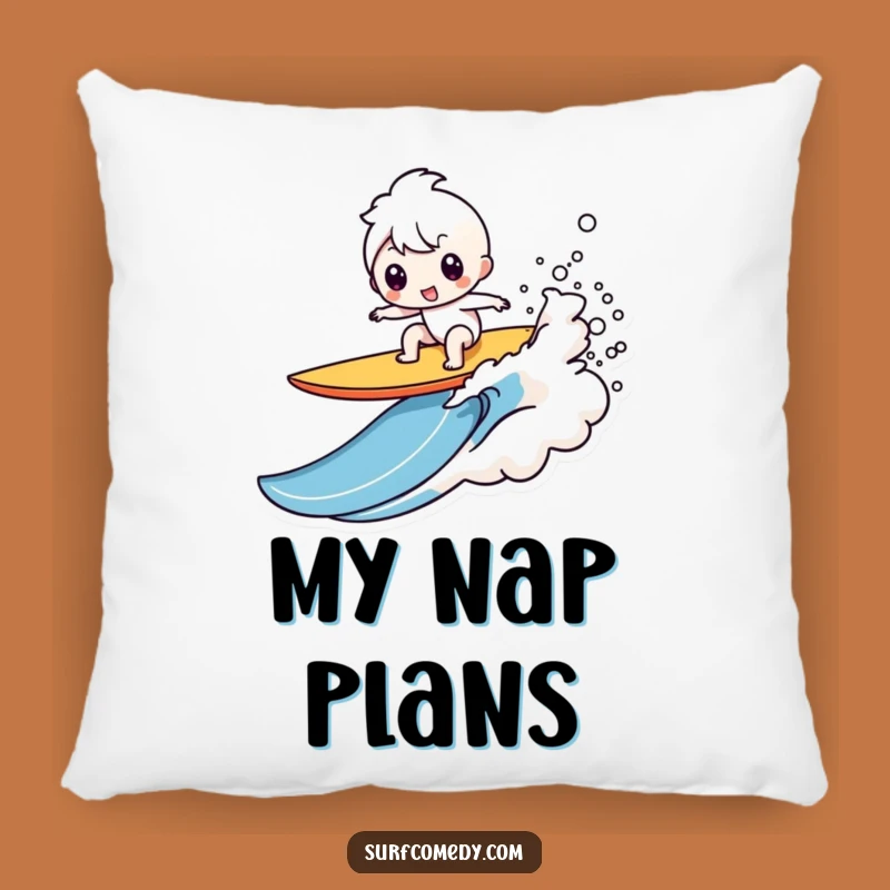Funny Kawaii Surfer Wipeout Pillow: Comfy Cushion for Beach Bum Laughs