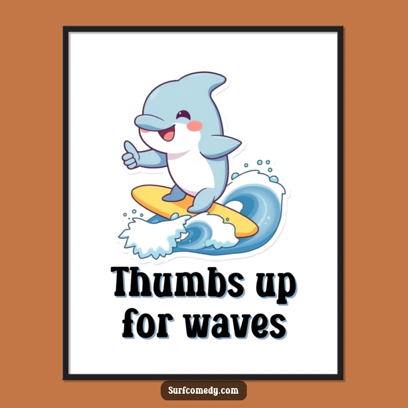 Funny Dolphin Surfing Wave Digital Art Print - Cheerful Marine Decor!