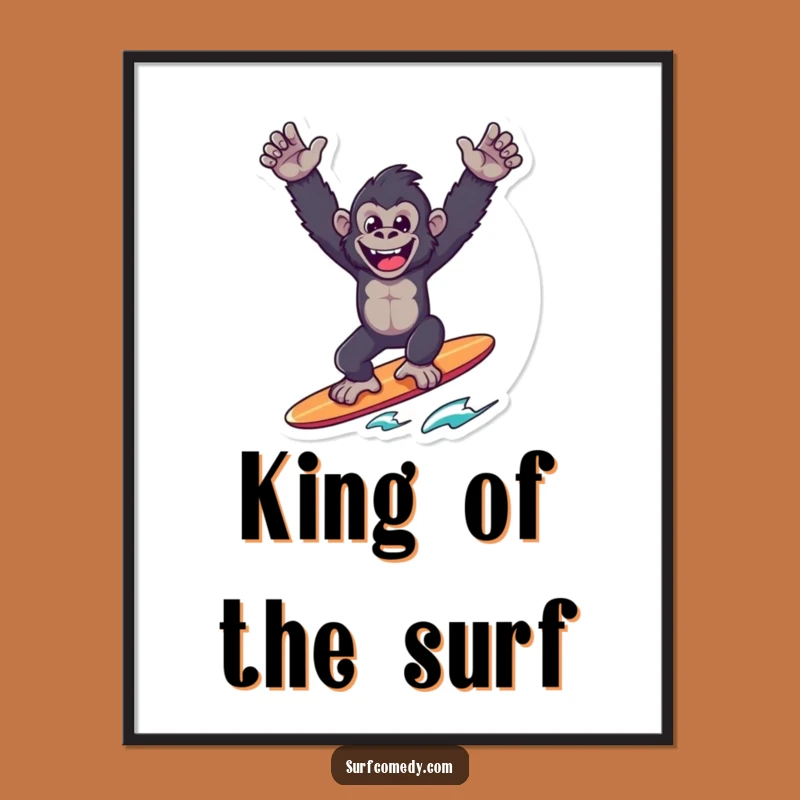 Funny Gorilla Surfer Digital Art: Joyful Victory Pose - Instant Funny Gift!