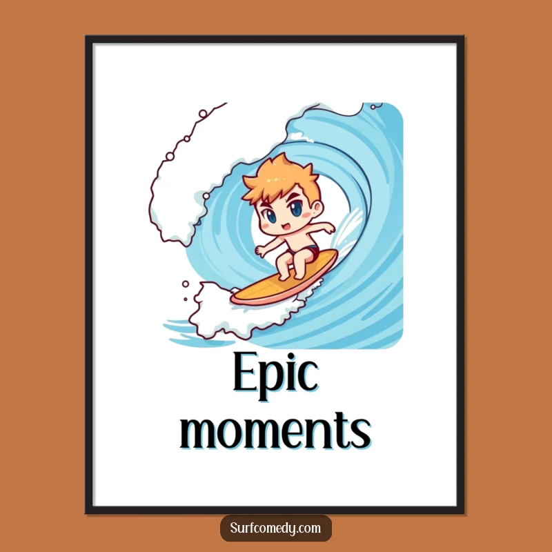 Funny Kawaii Big Wave Surfer Digital Print: Instant Inspiring Ocean Art
