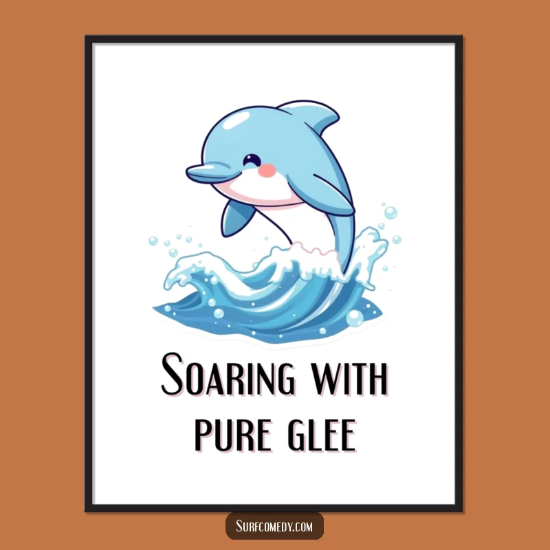 Funny Kawaii Dolphin Leaping Digital Art, Instant Download Decor