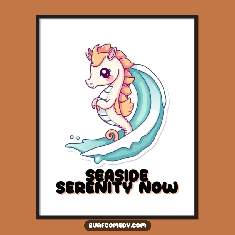Funny Kawaii Seahorse Wave Digital Print - Instant Ocean Art Gift