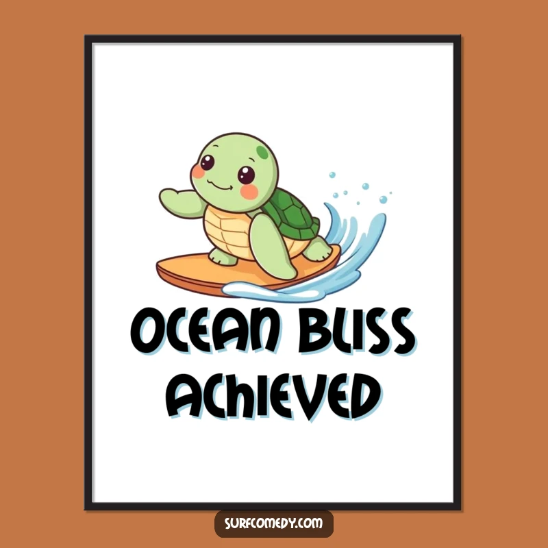 Funny Kawaii Turtle Surfing Digital Art, Instant Download Decor