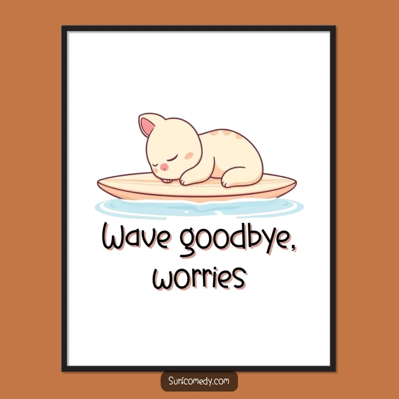 Funny Ocean Nap Art Print - Sleepy Animal Surfboard Digital Download