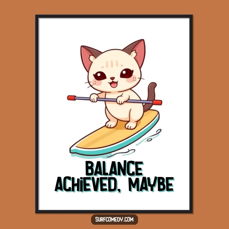 Funny Paddleboard Siamese Cat Digital Art: Instant Joyful Water Print