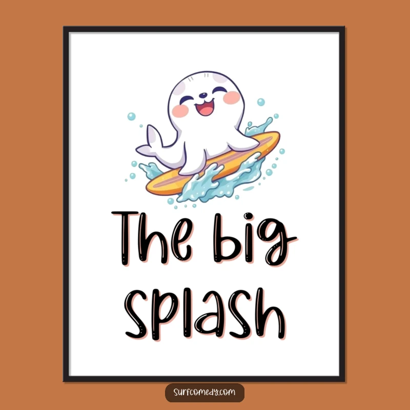 Funny Seal Surf Digital Print: Splashy Slide Art, Instant Beach Gift