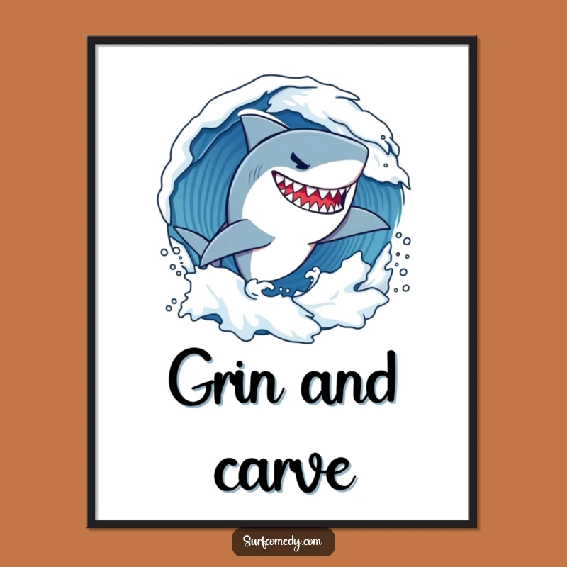 Funny Shark Surf Digital Print: Determined Wave Carver Art, Instant Ocean Gift