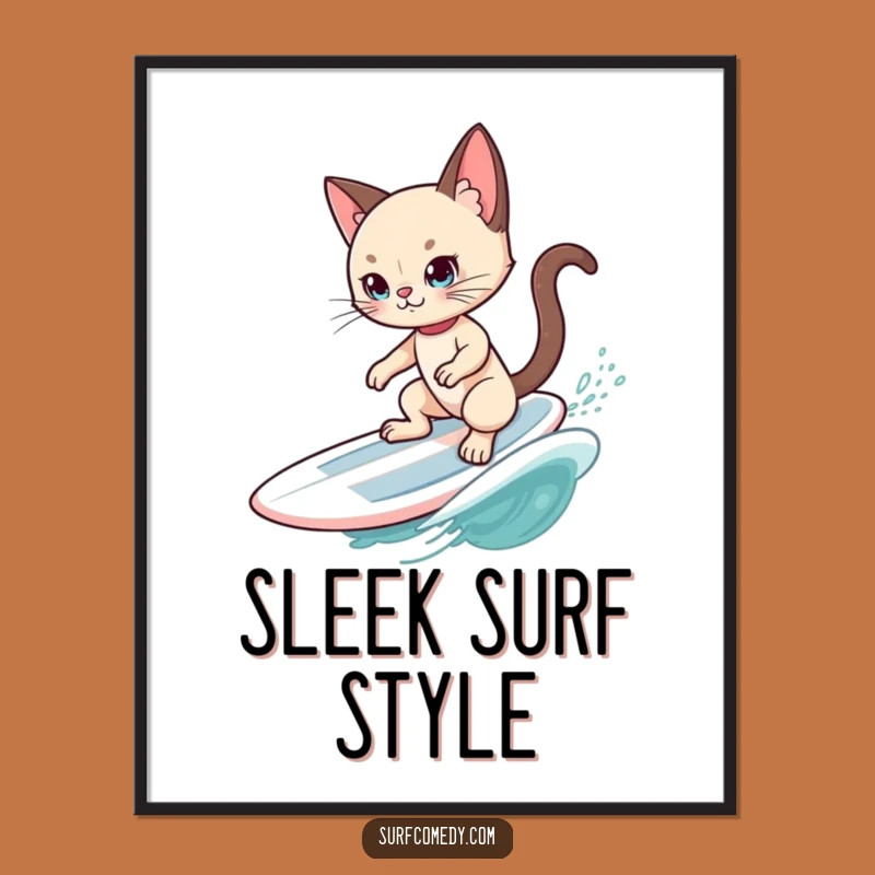 Funny Siamese Cat Surfer Digital Art: Cool Cat on Wave - Instant Funny Gift!