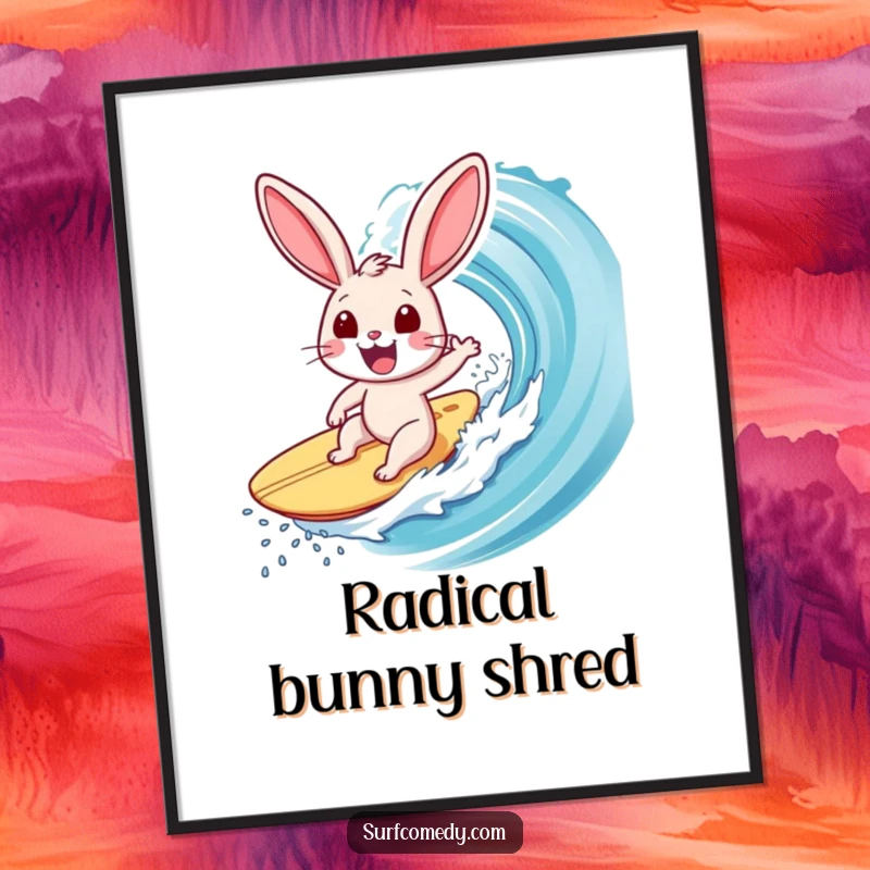 Funny Surfer Rabbit Digital Art: An ecstatic rabbit surfs a colossal wave, capturing exhilaration and humor for instant wall decor.