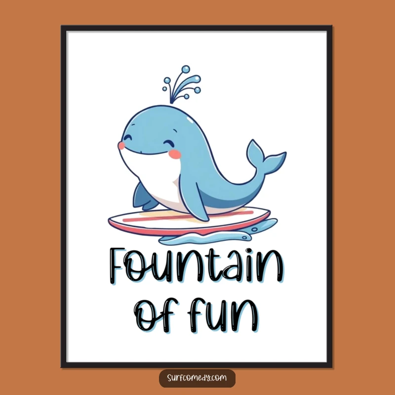 Funny Whale Surf Digital Print: Spouting Fountain Art, Instant Ocean Gift