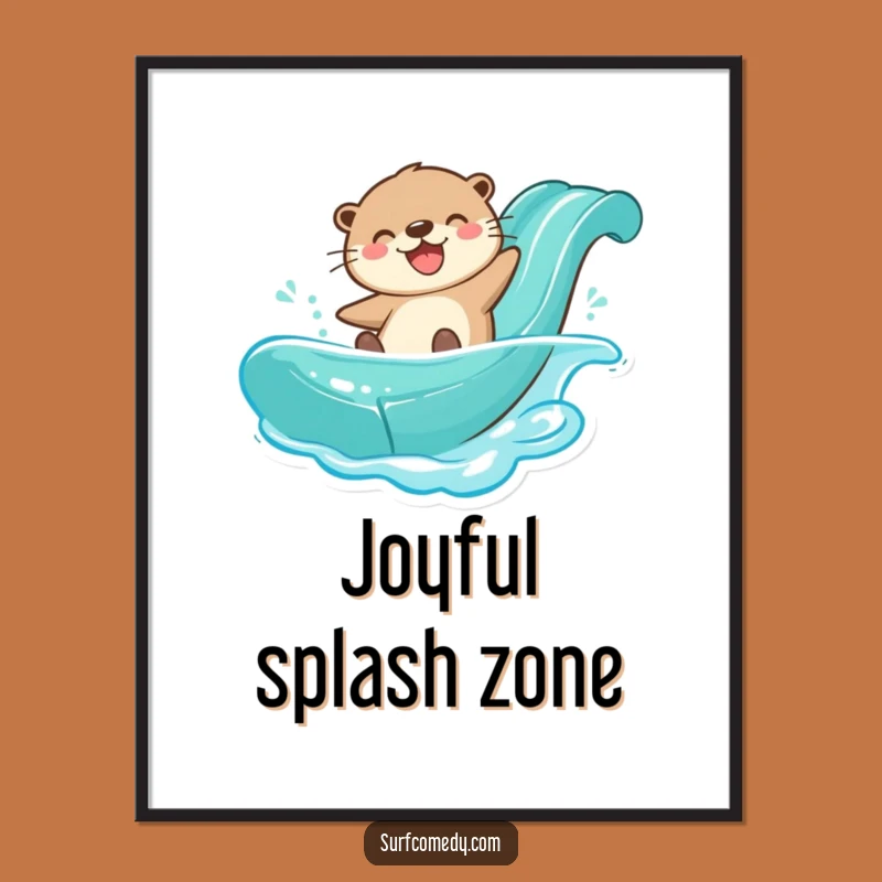 Funny Otter Water Slide Digital Art: Instant Joyful Aquatic Decor and Gift Download