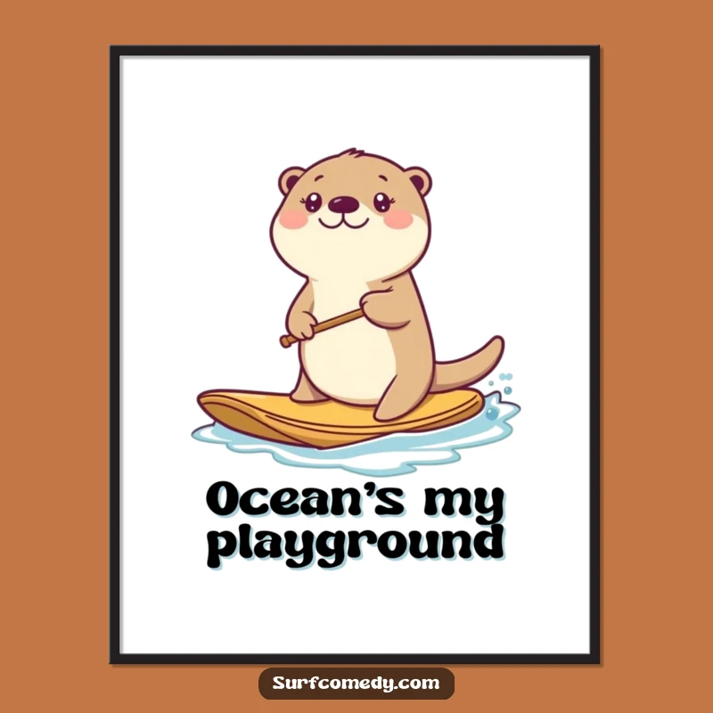 Funny Kawaii Otter Digital Art - Energetic Paddling Wall Decor Gift