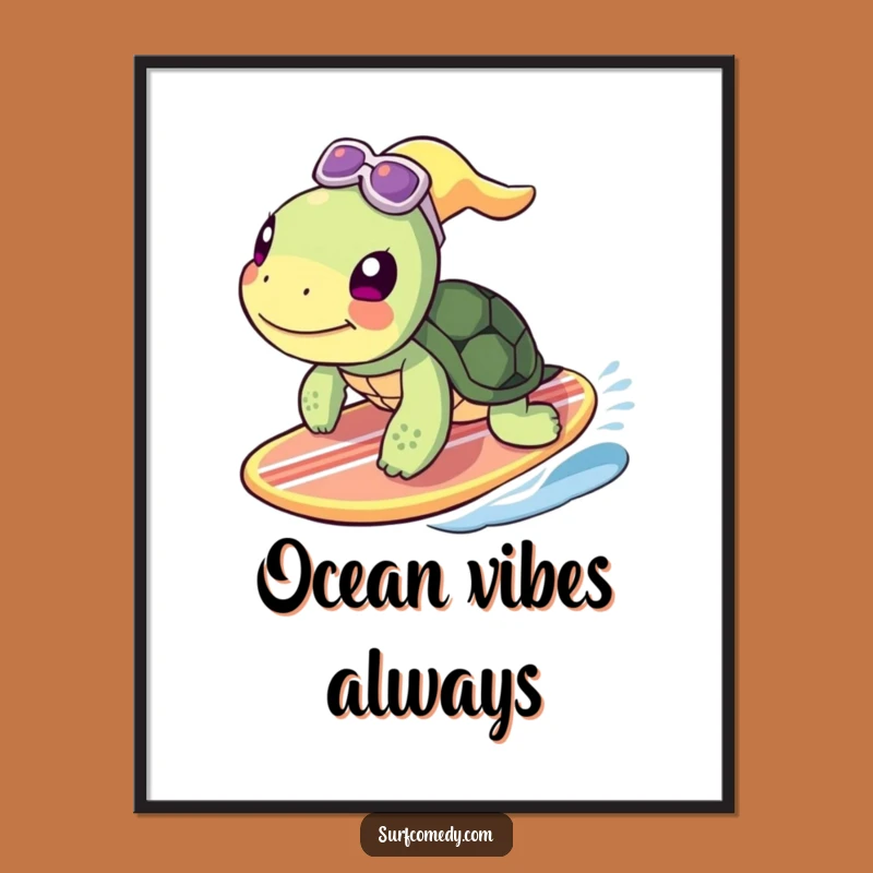 Funny Turtle Surfing Digital Art Print - Hilarious Instant Download for Decor
