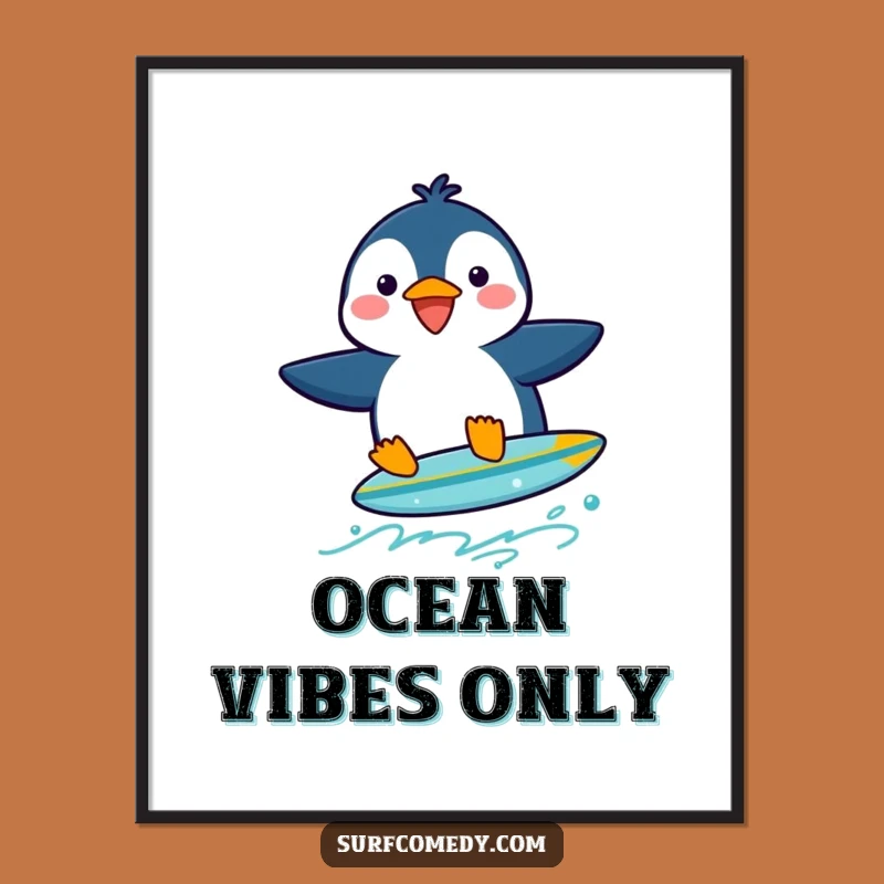 Funny Penguin Surfer Digital Art: Instant Hilarious Arctic Decor and Gift Download