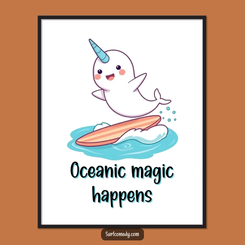 Funny Narwhal Surfing Digital Art Print - Whimsical Instant Download for Decor