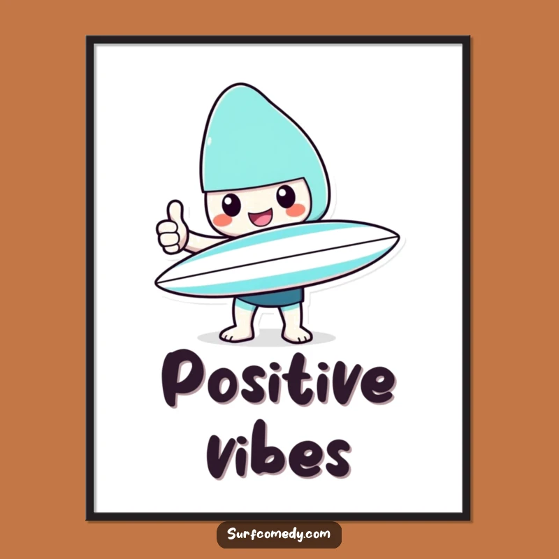 Funny Kawaii Surfer Thumbs Up Digital Print: Instant Cheerful Beach Art