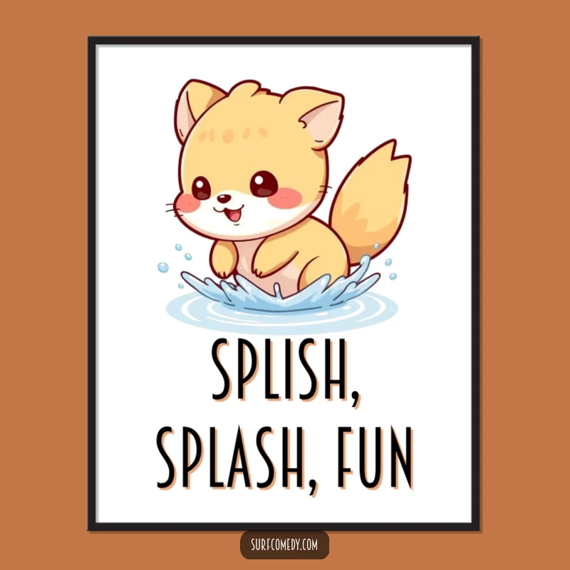 Funny Water Play Art Print - Mischievous Animal Tail Digital Download Gift