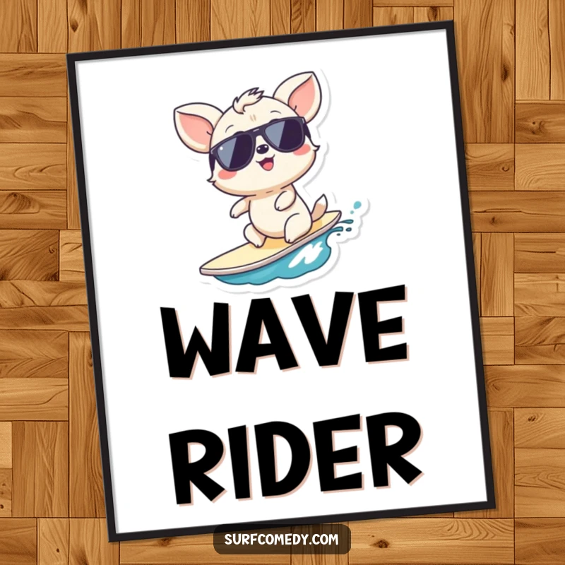 Funny surfer animal digital art print, a high-quality image of a giggling animal in sunglasses on a wave, a cheerful funny gift.