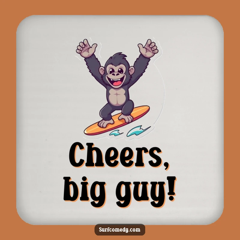 Funny Gorilla Surfer Coaster: Joyful Victory Pose - Protect Surfaces Funny Gift!