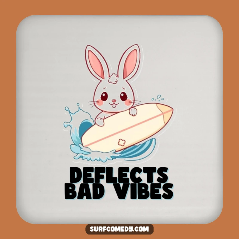 Funny Rabbit Surf Shield Coaster - Hilarious Wave Splash Drink Mat Gift