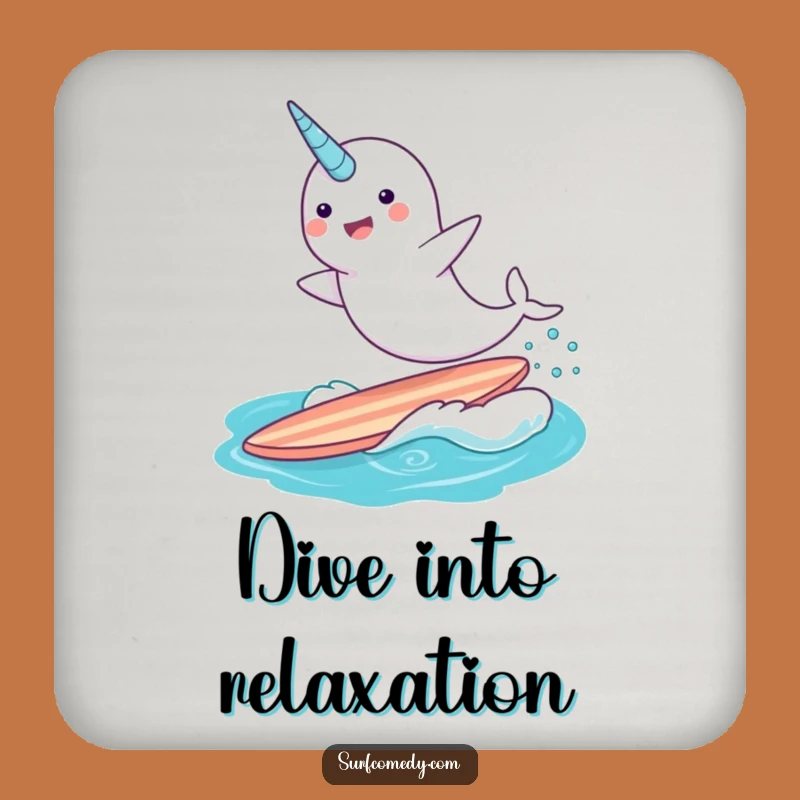 Funny Narwhal Surfing Drink Coaster - Whimsical Protection for Surfaces