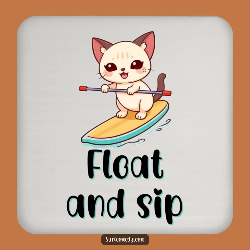 Funny Paddleboard Siamese Cat Coaster: Protect Surfaces With Watery Fun