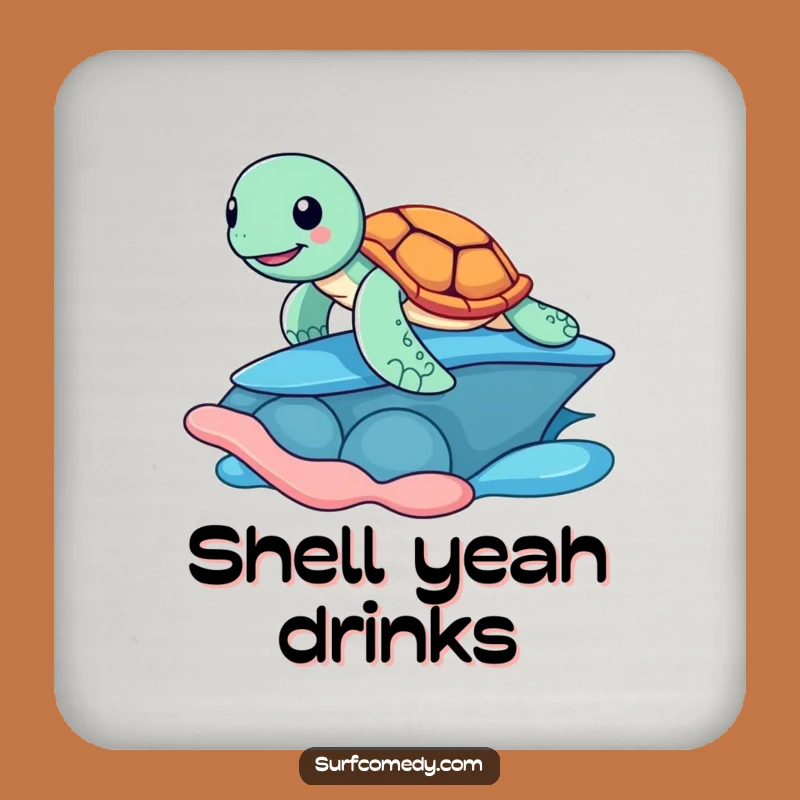 Funny Surfing Turtle Drink Coasters - Protect Surfaces with Beach Humor